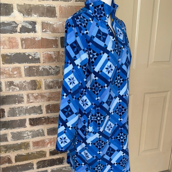 Lands End Blue Fleece Shift Dress Quilt Print 1/4 Zip Long Sleeve Pockets Sz S - Picture 5 of 11